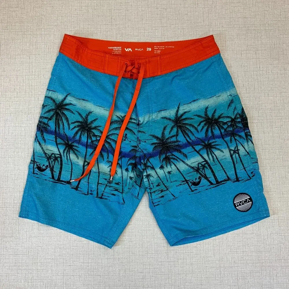 RVCA Board Shorts Mens 29 Dead Mans Bay Quick Dry Blue Floral Surfer Unlined